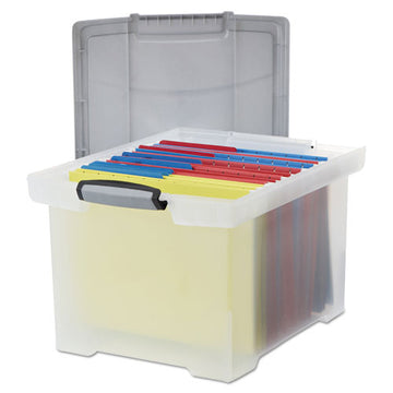 Storex Portable File Tote With Locking Handles, Letter-legal Files, 18.5" X 14.25" X 10.88", Clear-silver freeshipping - TVN Wholesale